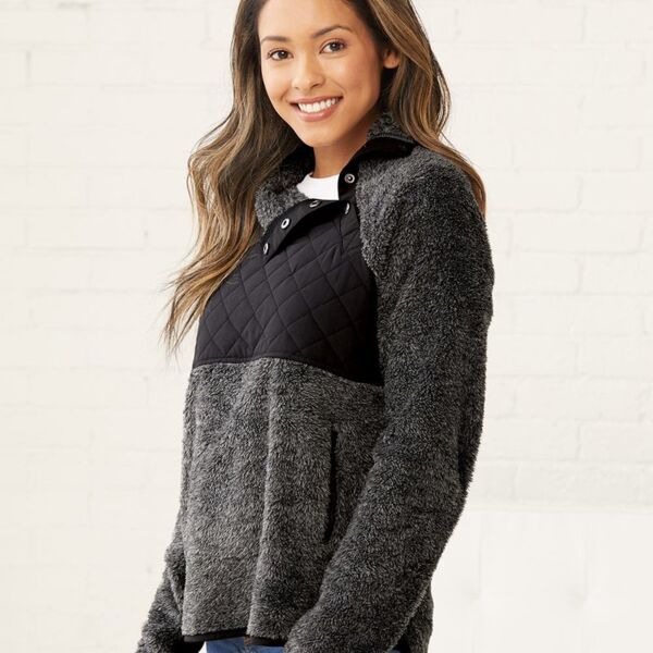 Women's Quilted Fuzzy Fleece Snap Placket Pullover Thumbnail