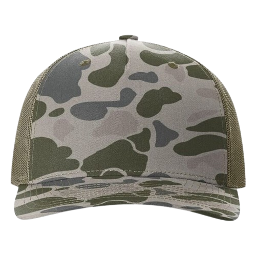 Five-panel printed trucker cap placeholder