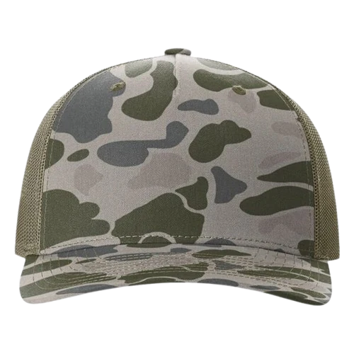 Five-panel printed trucker cap placeholder