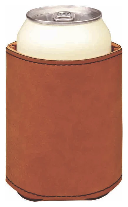 Faux leather can cooler in rawhide on a can