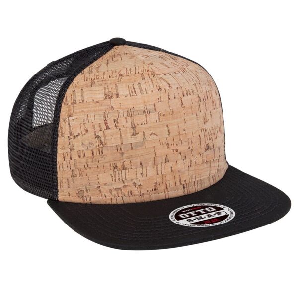 OTTO Cork Square Flat Visor "OTTO SNAP" Five Panel Pro Style Mesh Back Trucker Snapback Hat Thumbnail